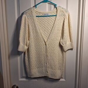 Meri Skye Cream Short Sleeve Cardigan Sweater 0X